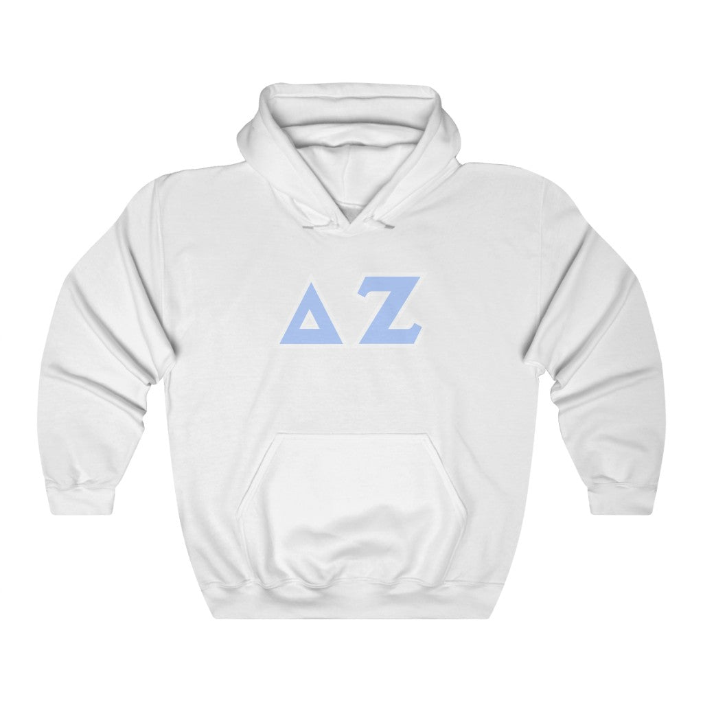 Delta Zeta Printed Letters | L Blue & White Border Hoodie