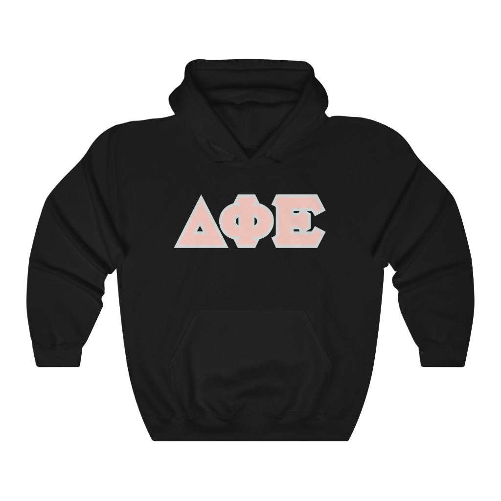Delta Phi Epsilon Printed Letters | Peach with Grey Border Hoodie