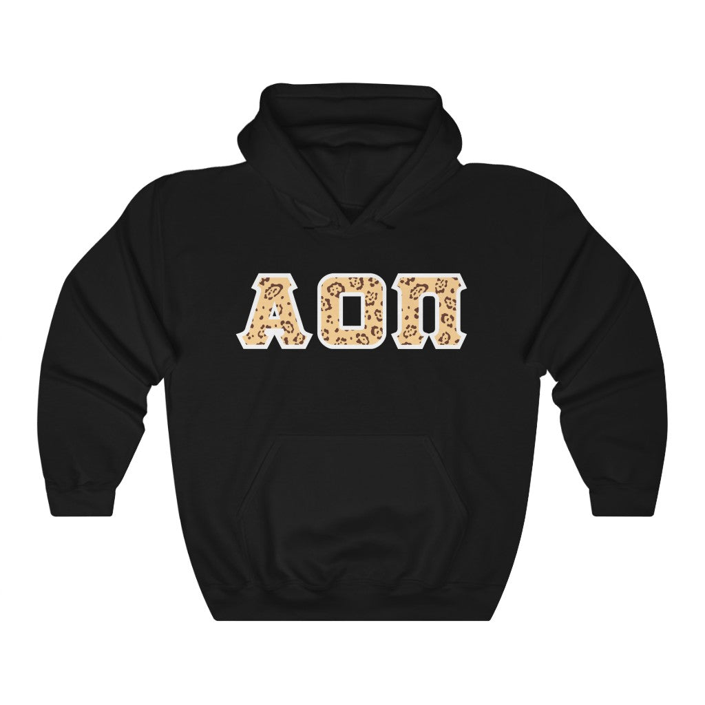 Alpha Omicron Pi Printed Letters | Leopard Print Hoodie