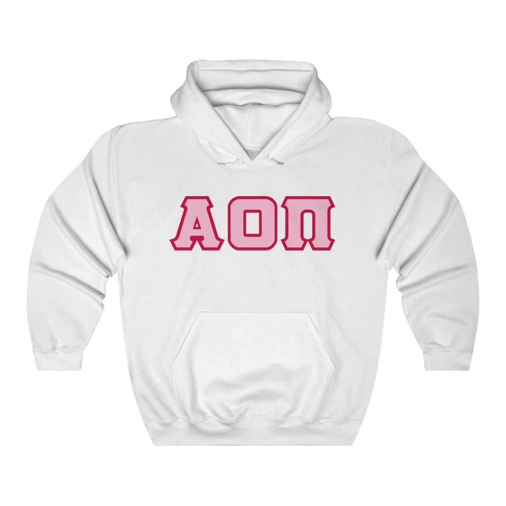 Alpha Omicron Pi Printed Letters | Pink with Red Border Hoodie