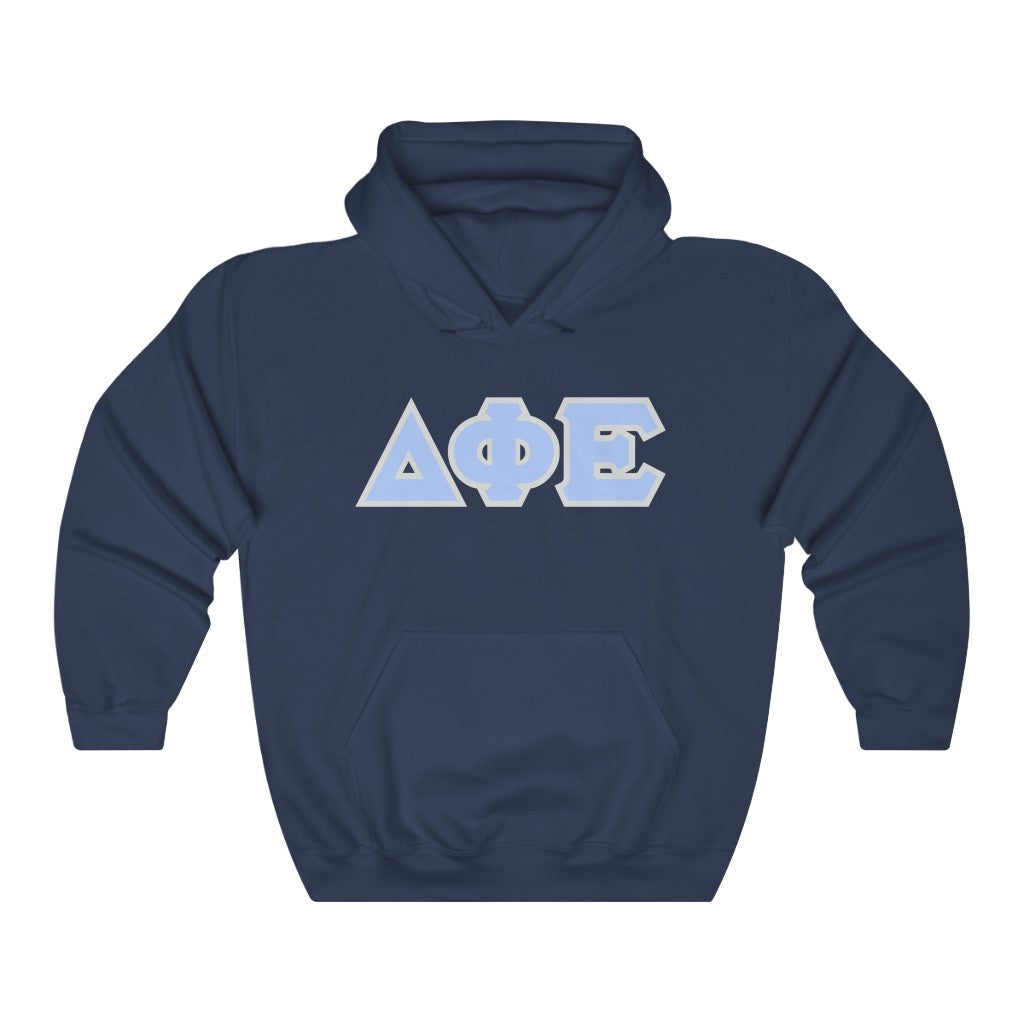 Delta Phi Epsilon Printed Letters | Pastel Blue & Grey Border Hoodie