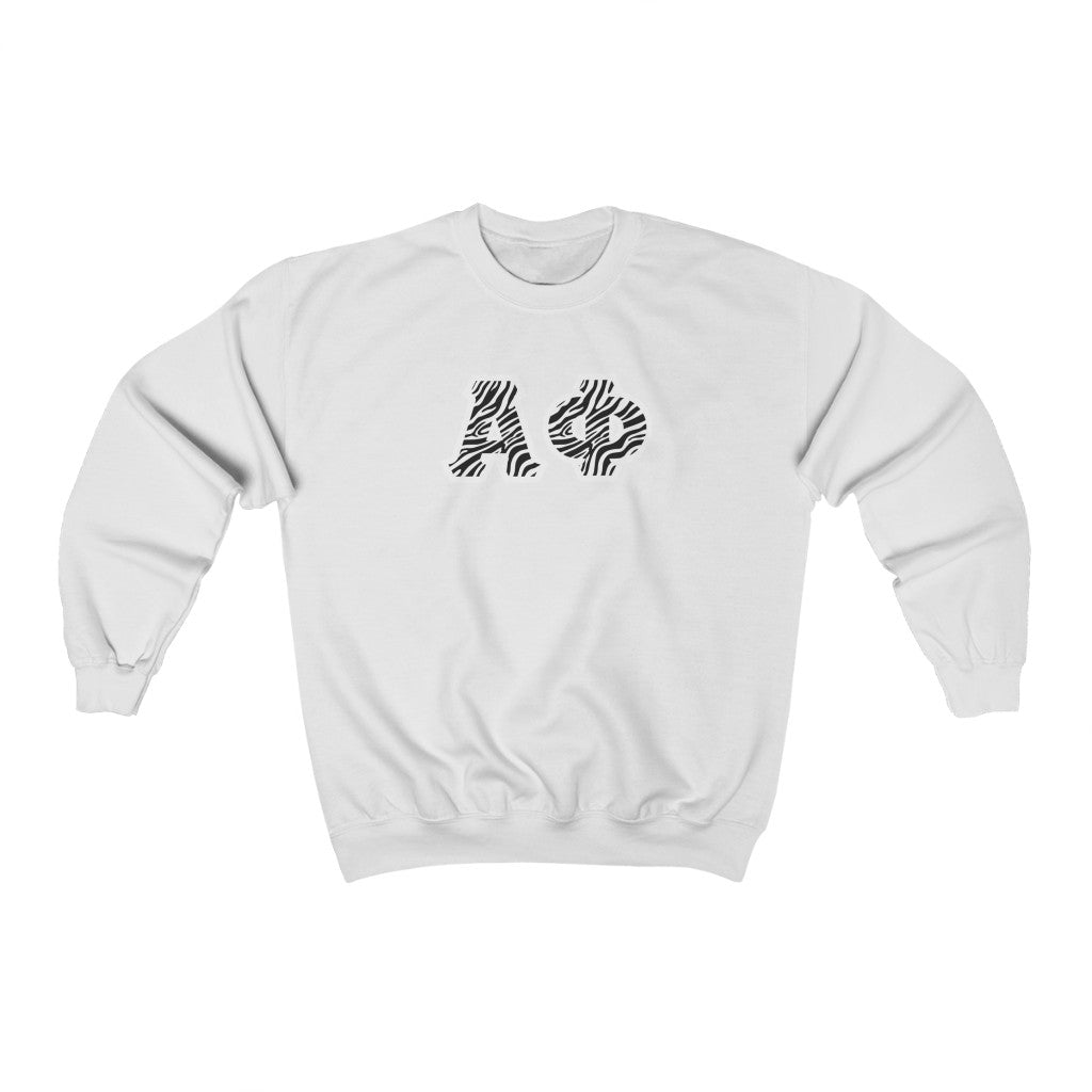 Alpha Phi Printed Letters | Zebra Print Crewneck
