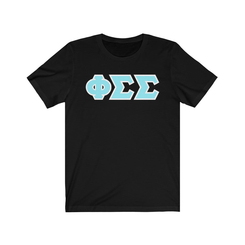 Phi Sigma Sigma Printed Letters | Cyan with White Border T-Shirt