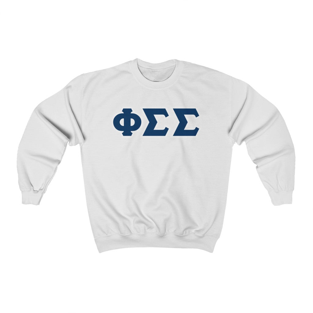 Phi Sigma Sigma Printed Letters | Dark Blue & White Border Crewneck