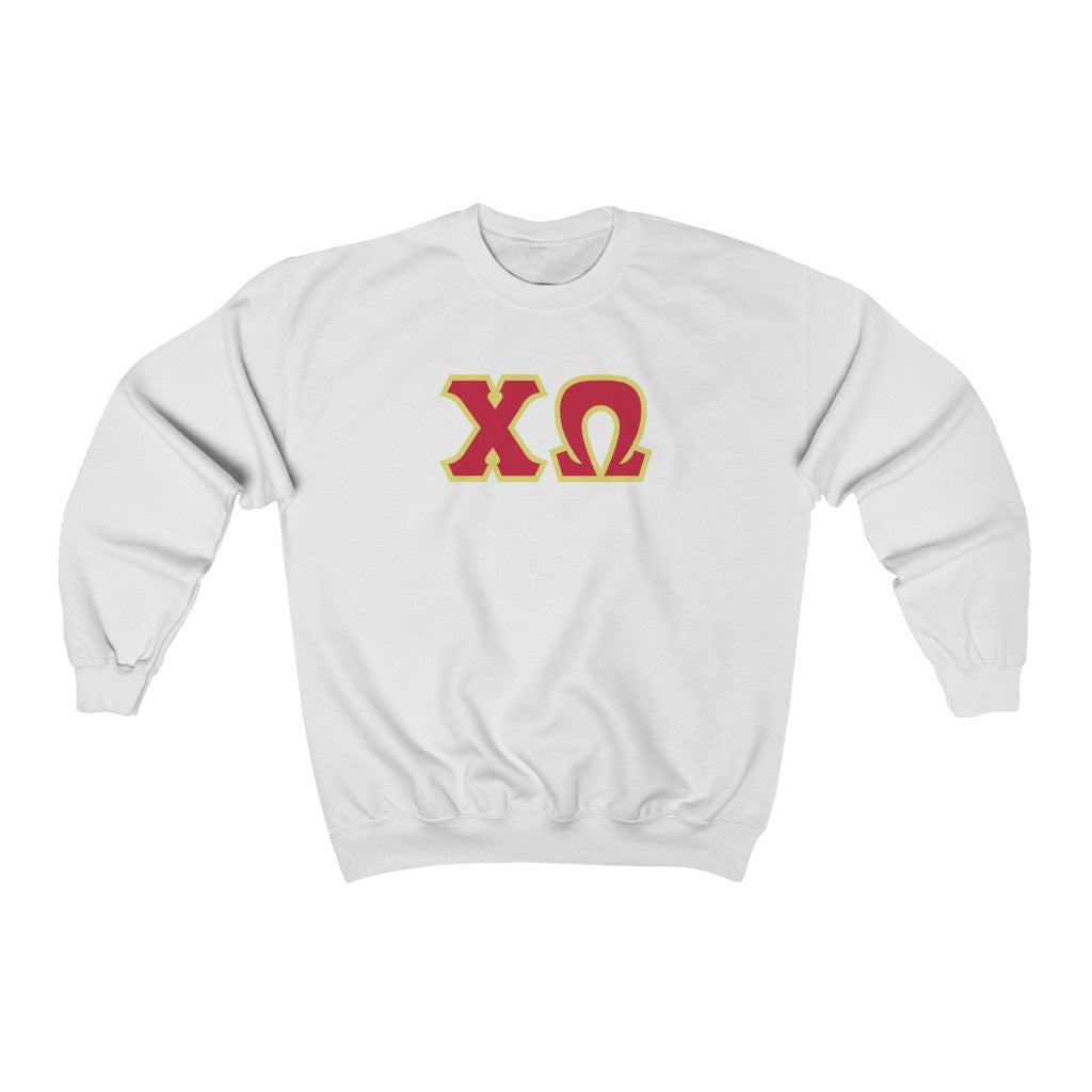 Chi Omega Print Letters | Cardinal & Straw Border Crewneck