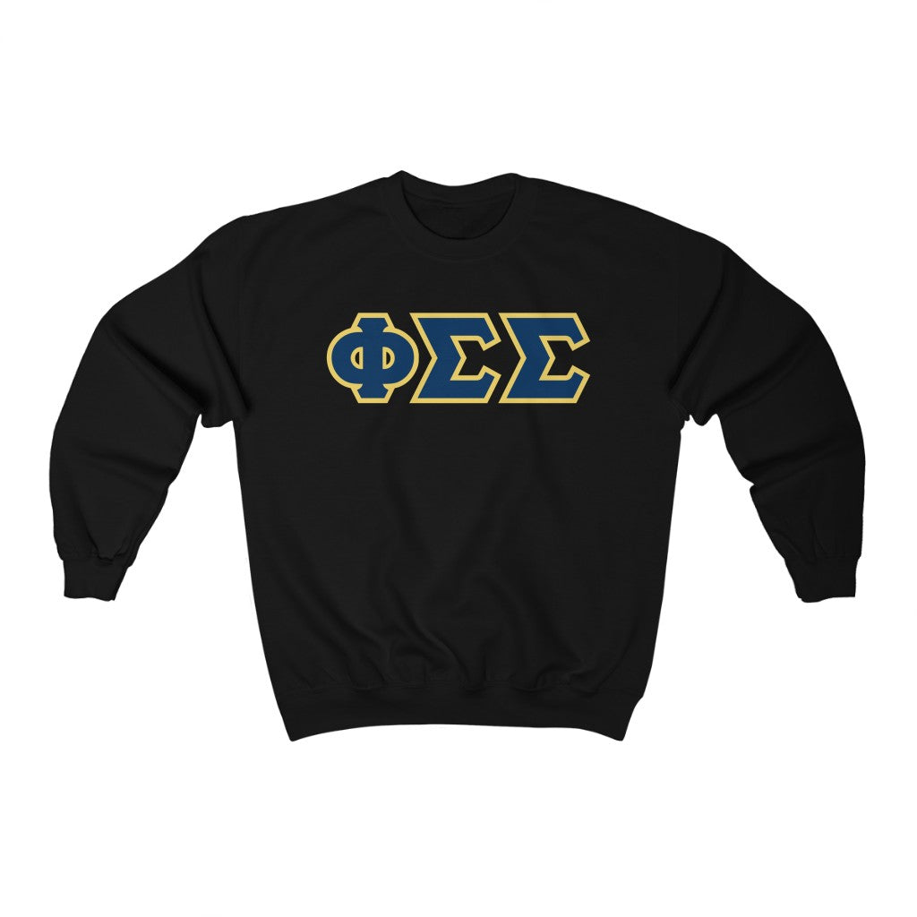 Phi Sigma Sigma Printed Letters | Drk Blue & Yellow Border Crewneck