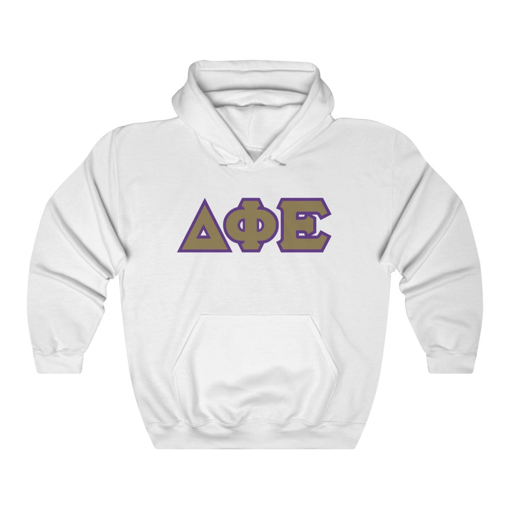 Delta Phi Epsilon Printed Letters | Gold with Purple Border Hoodie