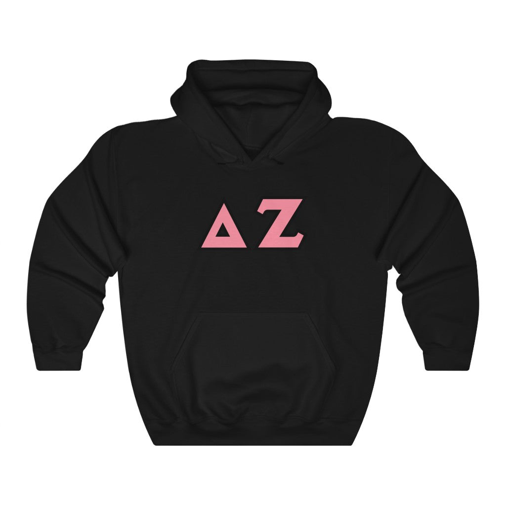 Delta Zeta Printed Letters | Pink & Black Border Hoodie