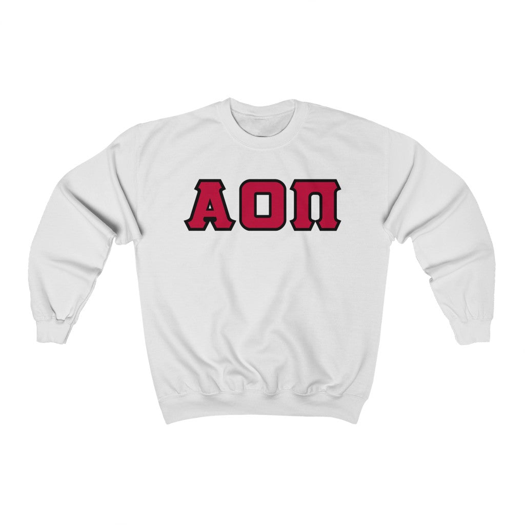 Alpha Omicron Pi Printed Letters | Cardinal with Black Border Crewneck
