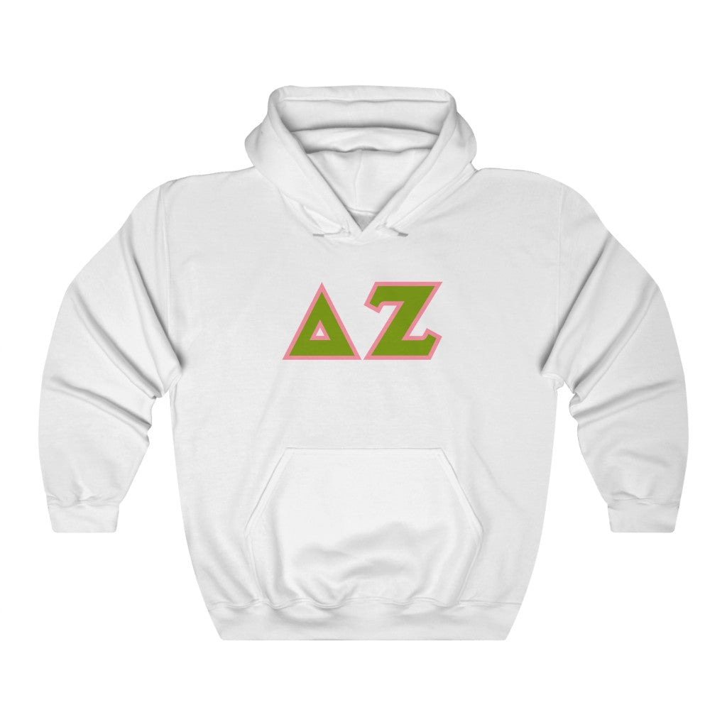 Delta Zeta Printed Letters | Green & Pink Border Hoodie