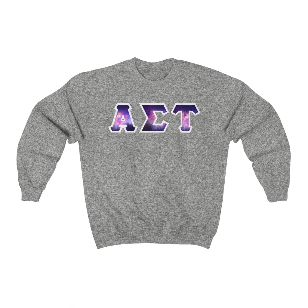 Alpha Sigma Tau Printed Letters | Galaxy Print Crewnecks