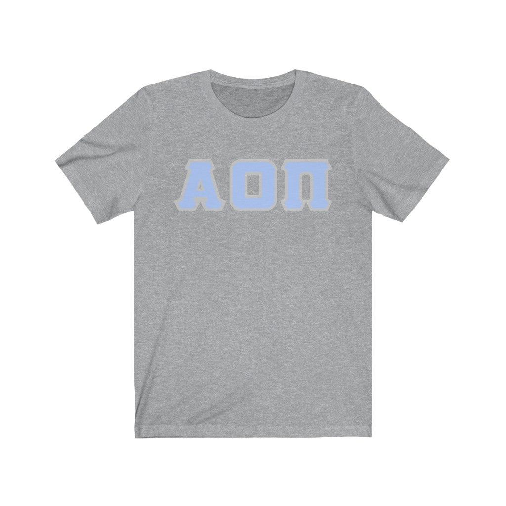 Alpha Omicron Pi Printed Letters | Light Blue With Grey Border T-Shirt