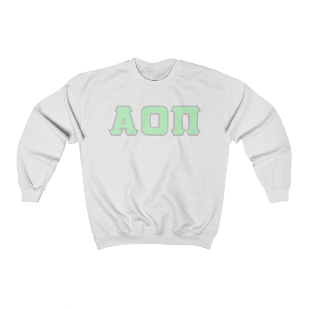 Alpha Omicron Pi Printed Letters | Mint with Grey Border Crewneck