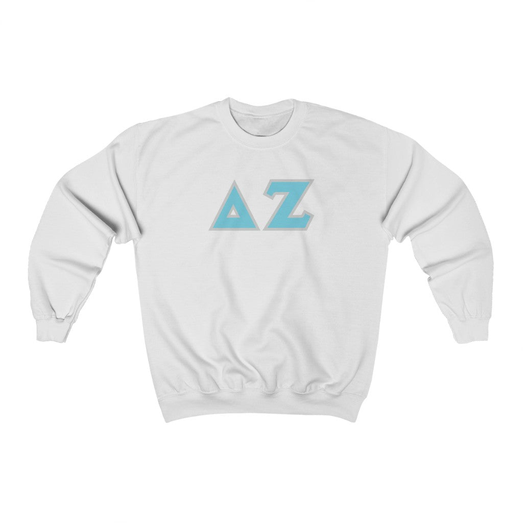 Delta Zeta Printed Letters | Cyan & Grey Border Crewneck