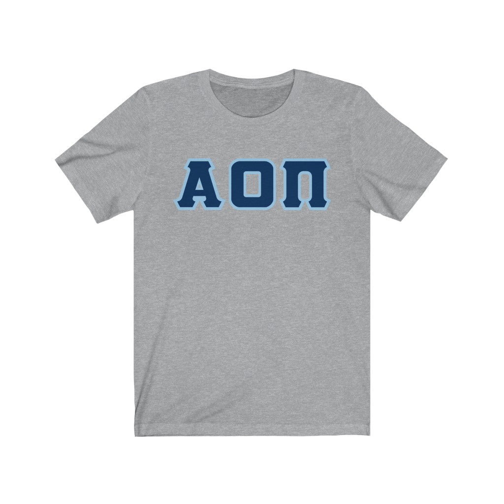 Alpha Omicron Pi Printed Letters | Navy with L Blue Border T-Shirt