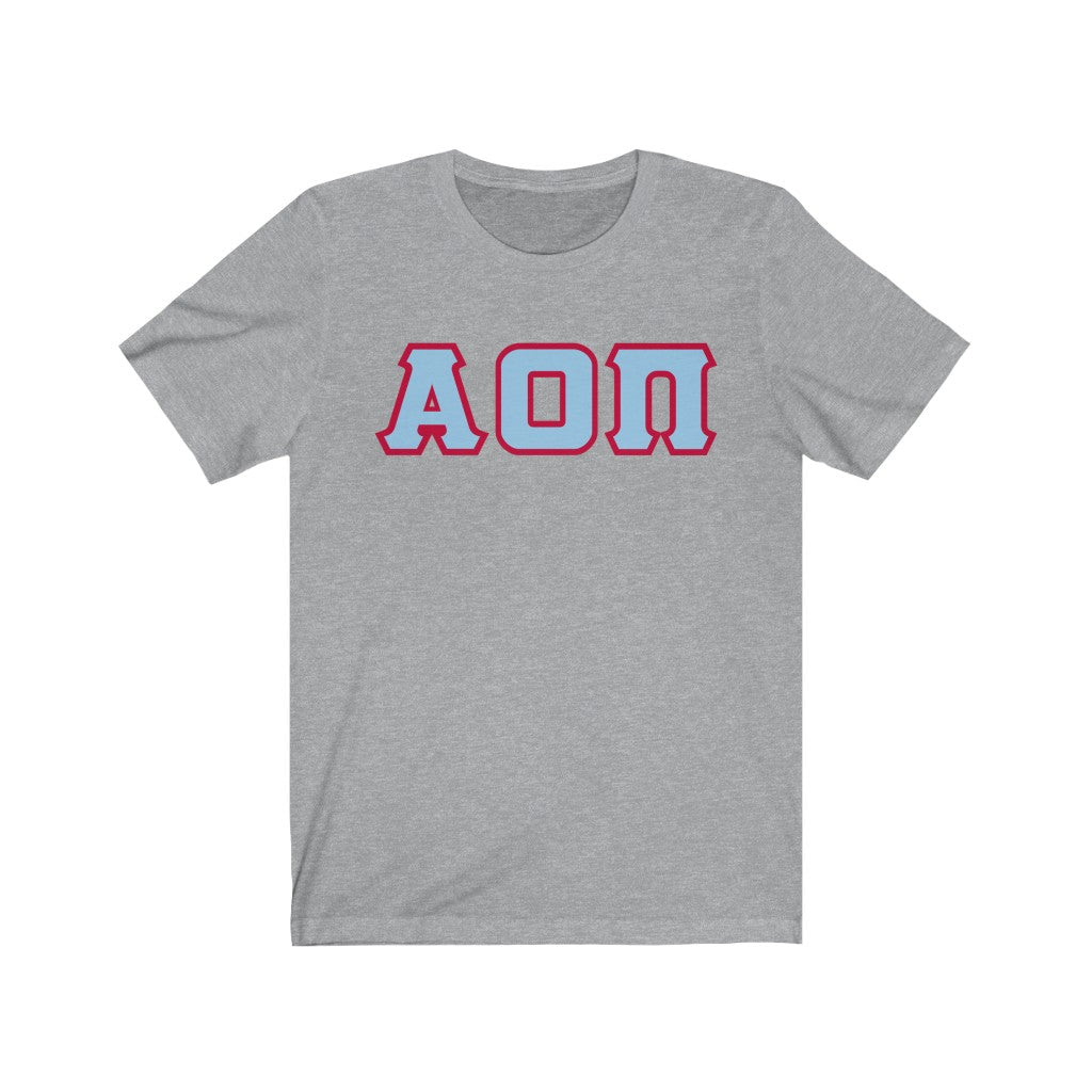 Alpha Omicron Pi Printed Letters | Light Blue with Red Border T-Shirt
