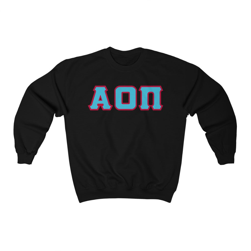 Alpha Omicron Pi Printed Letters | Cyan with Red Border Crewneck