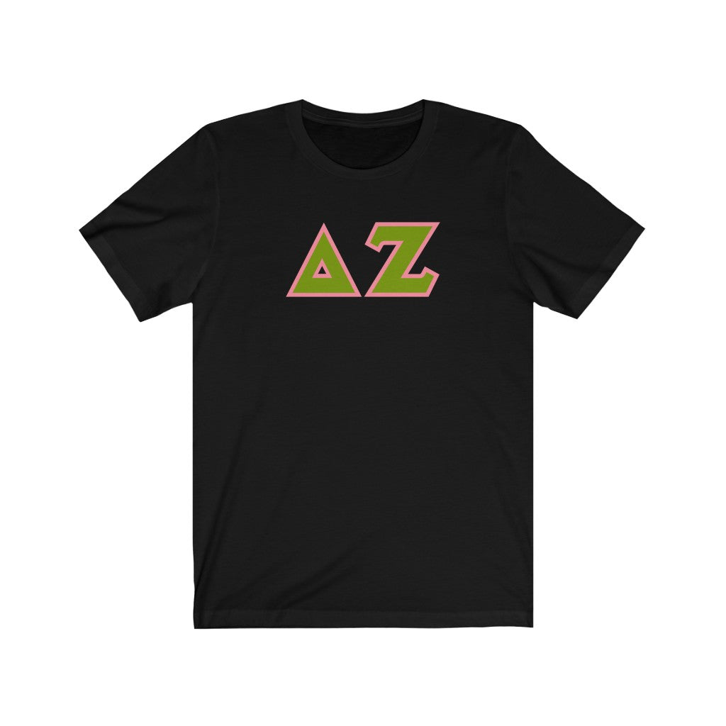 Delta Zeta Printed Letters | Green & Pink Border T-Shirt