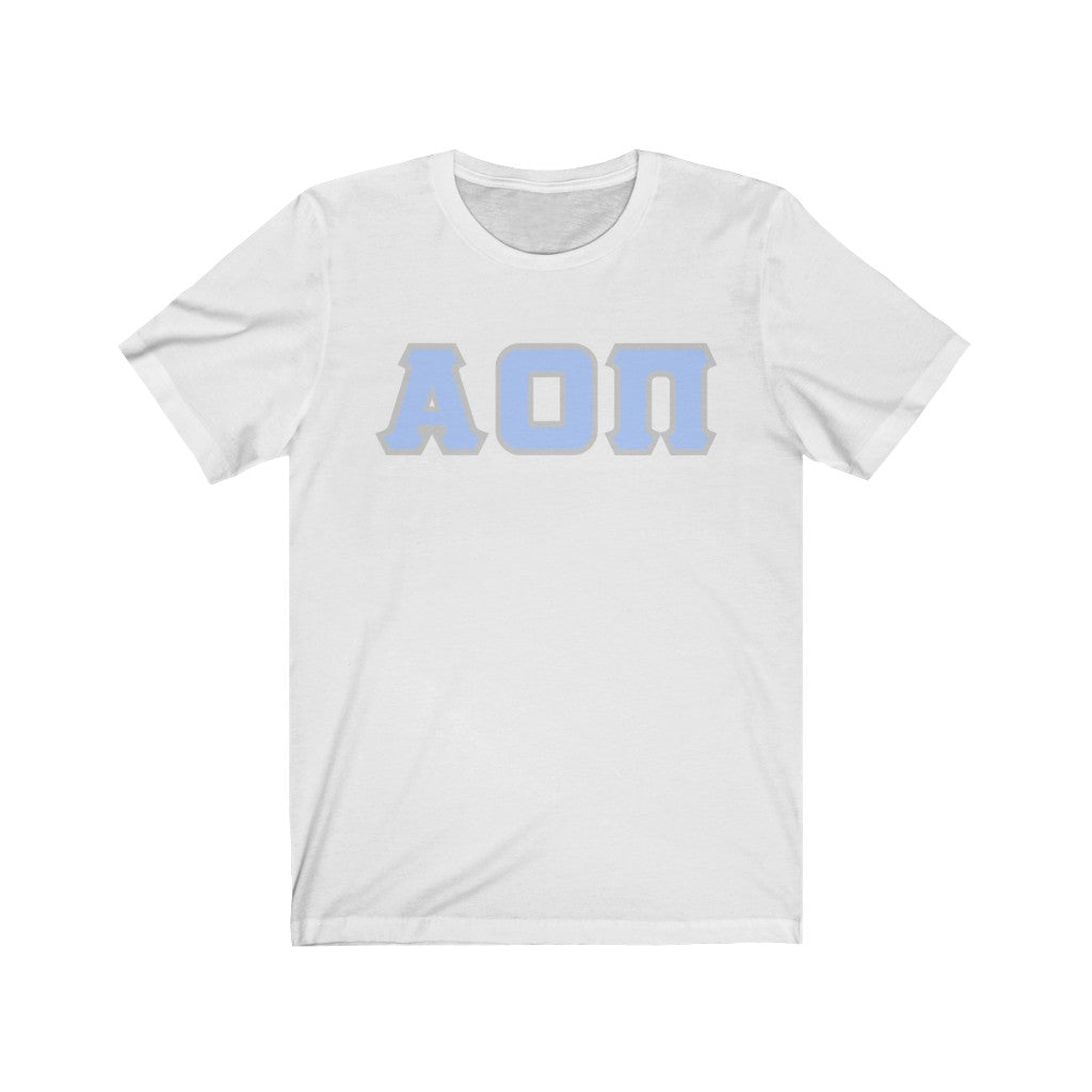 Alpha Omicron Pi Printed Letters | Light Blue With Grey Border T-Shirt