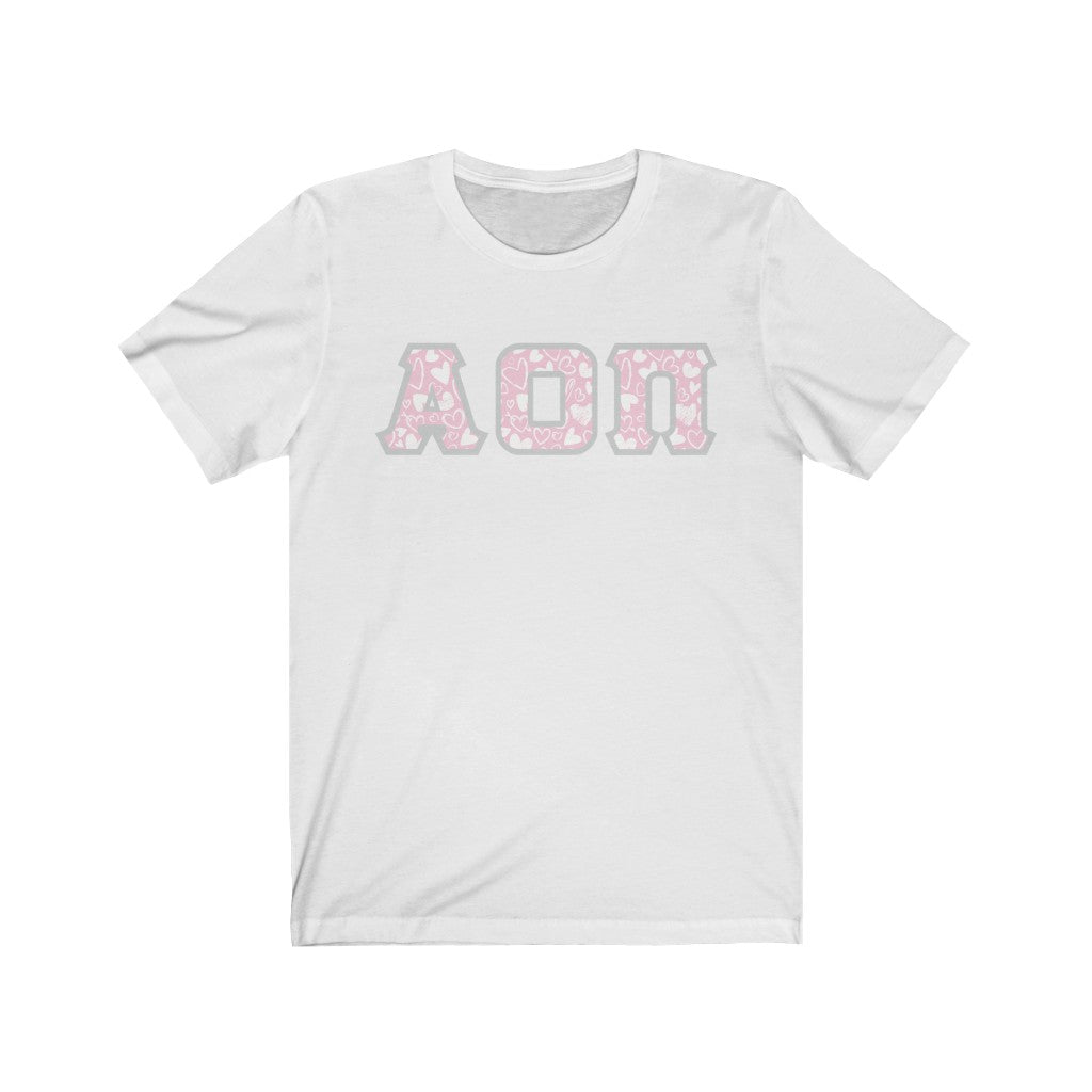Alpha Omicron Pi Printed Letters | Chalky Hearts T-Shirt