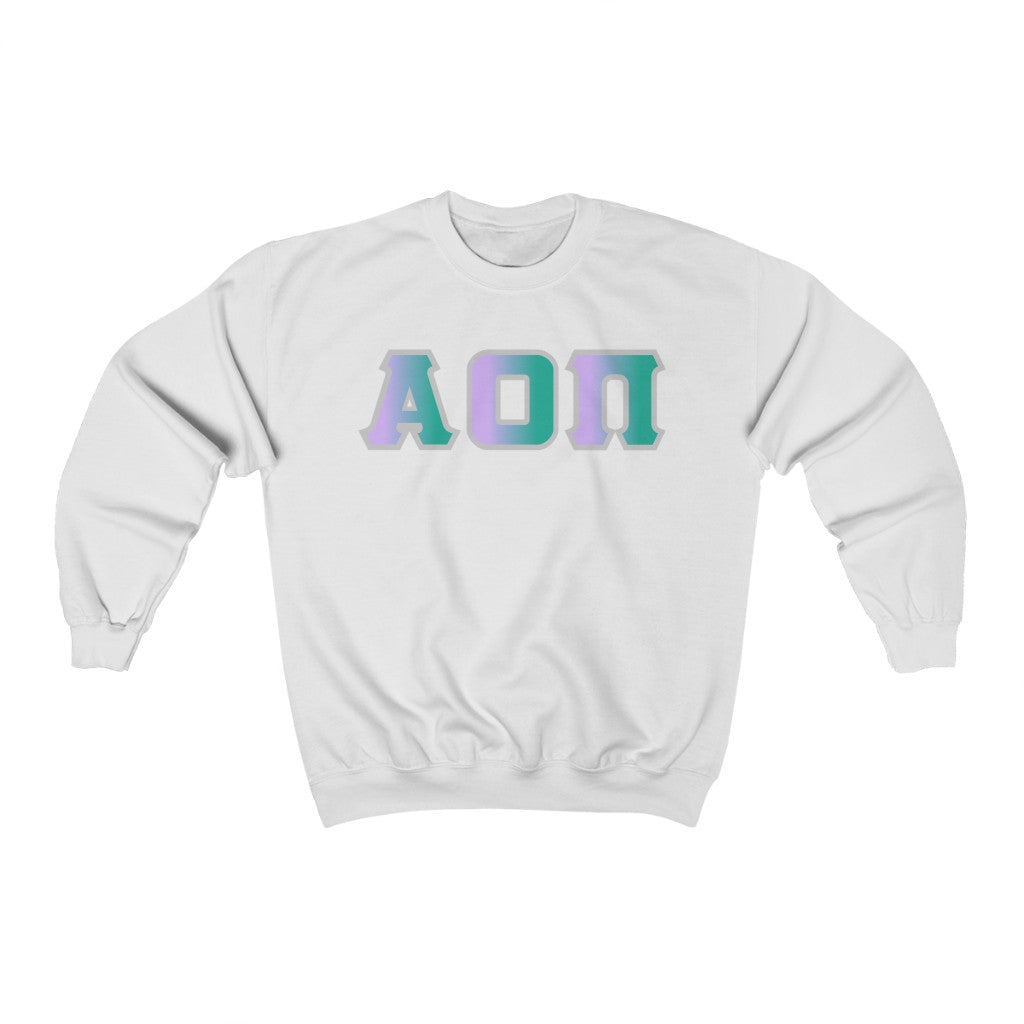 Alpha Omicron Pi Printed Letters | Antarctica with Grey Border Crewneck