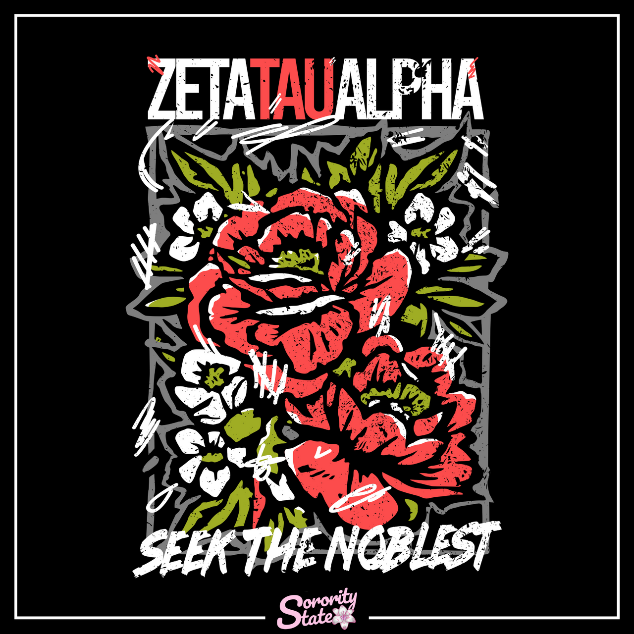Zeta Tau Alpha Graphic Crewneck Sweatshirt | Grunge Roses