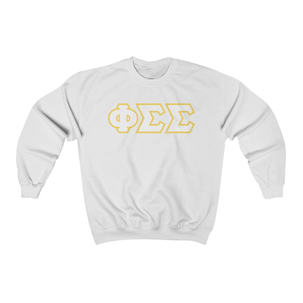 Phi Sigma Sigma Printed Letters | White & Yellow Border Crewneck