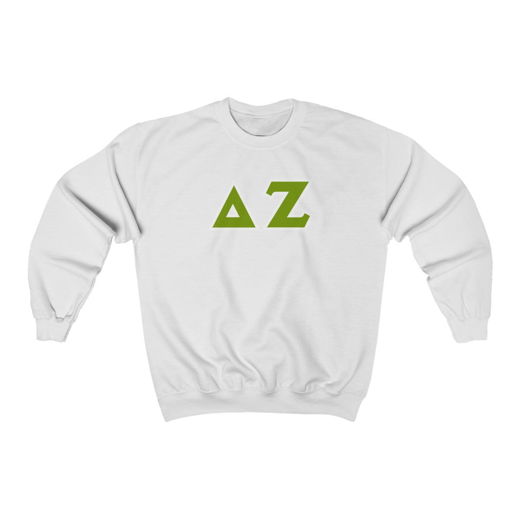 Delta Zeta Printed Letters | Green & White Border Crewneck