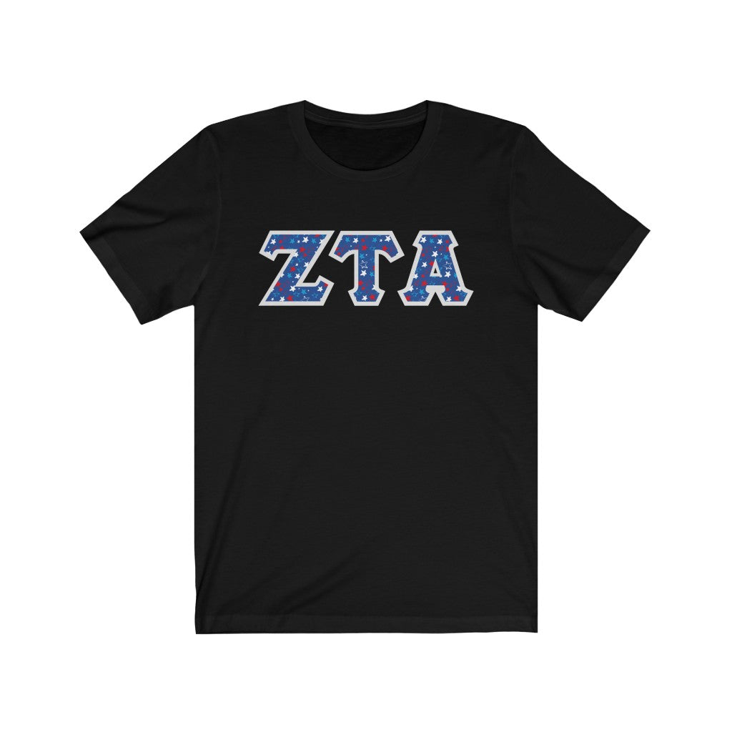Zeta Tau Alpha Printed Letters | USA Stars T-Shirt