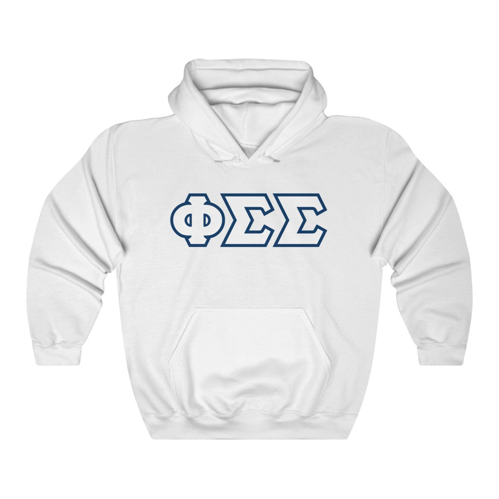 Phi Sigma Sigma Printed Letters | White & Dark Blue Border Hoodie