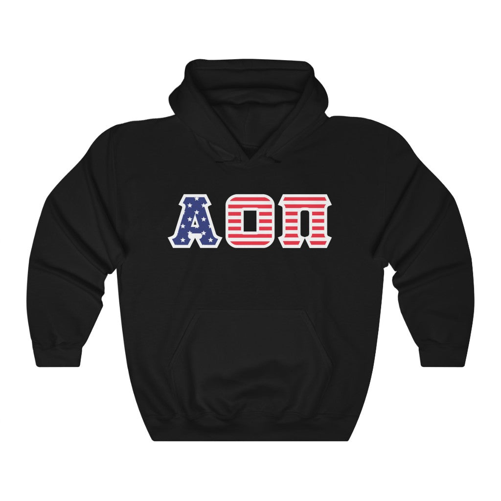 Alpha Omicron Pi Printed Letters | USA Flag Pattern Hoodie