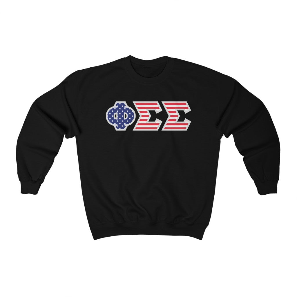 Phi Sigma Sigma Printed Letters | American Flag Crewneck