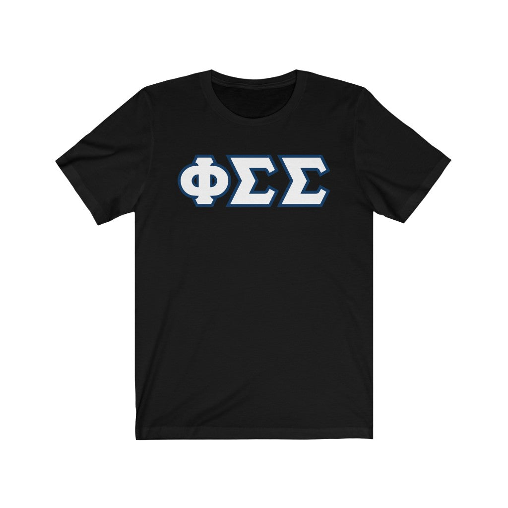 Phi Sigma Sigma Printed Letters | Dark Blue & White Border T-Shirt