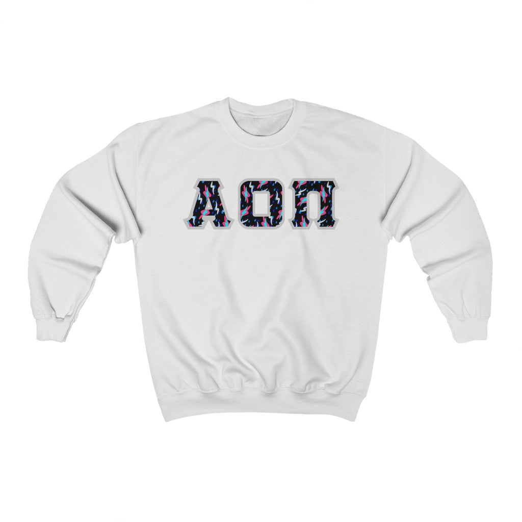 Alpha Omicron Pi Printed Letters | Bayside Black Crewneck