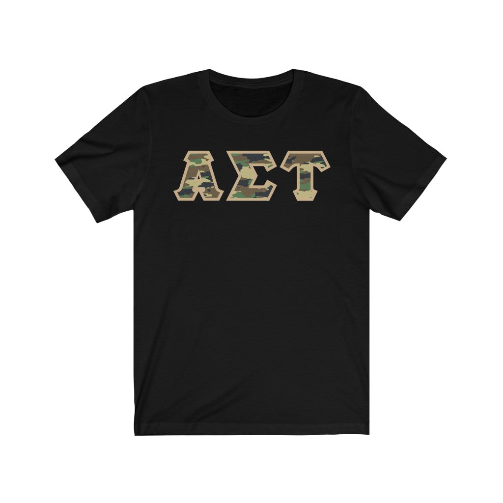Alpha Sigma Tau Printed Letters | Camouflage T-Shirt