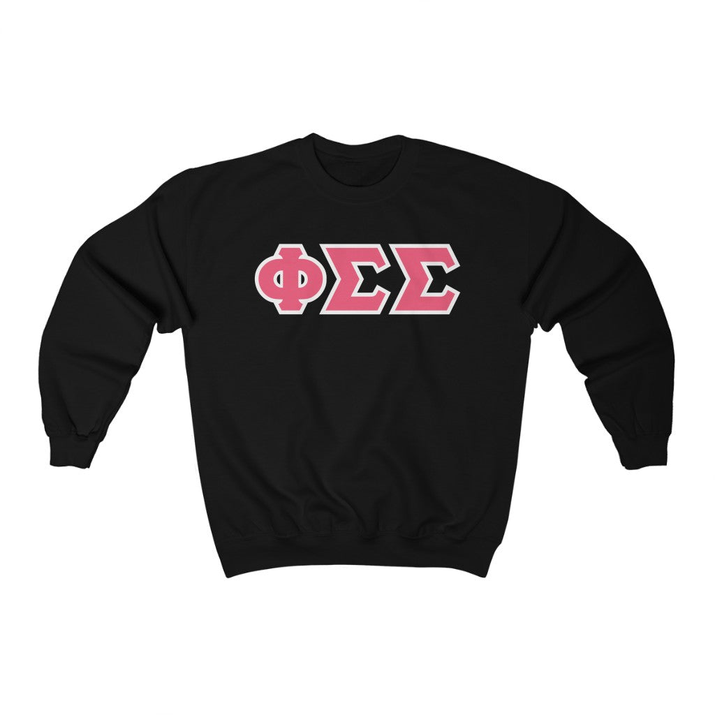 Phi Sigma Sigma Printed Letters | Pink with White Border Crewneck
