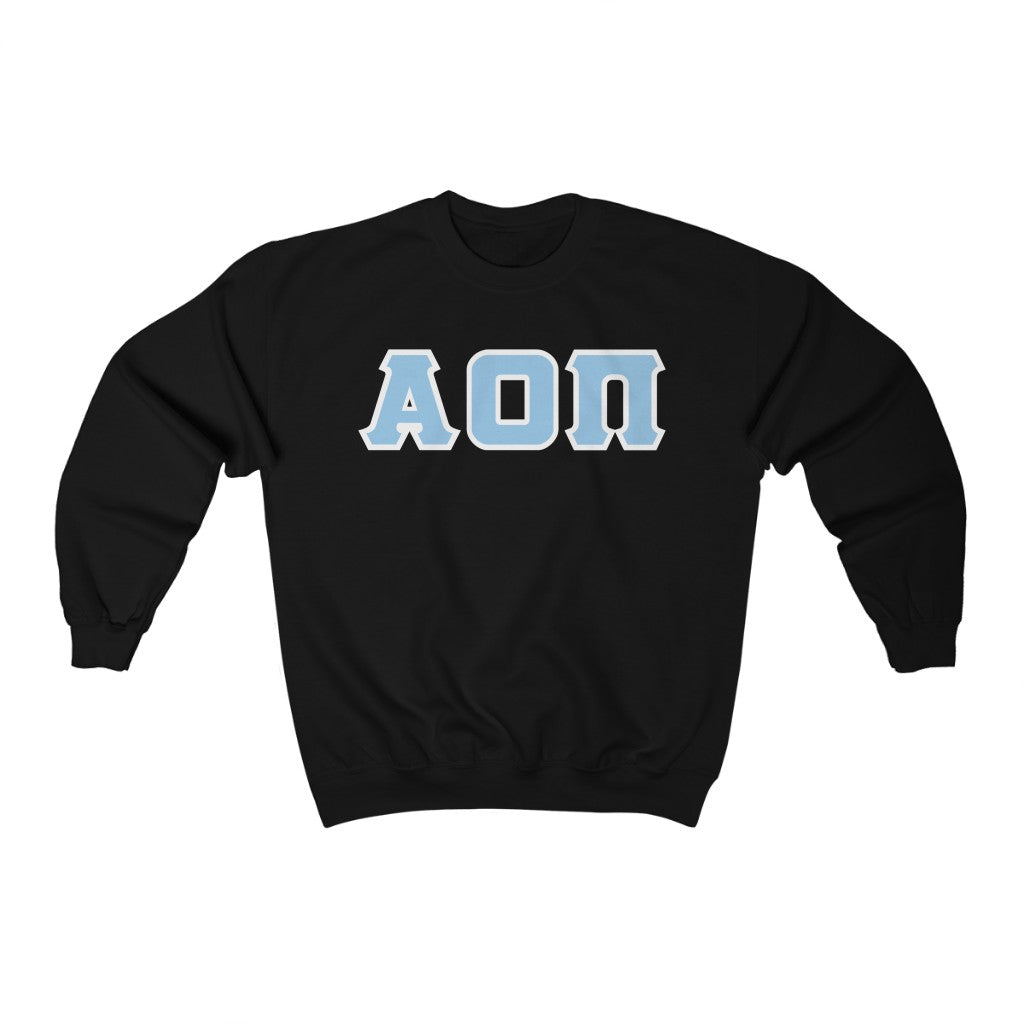 Alpha Omicron Pi Printed Letters | Light Blue & White Border Crewneck