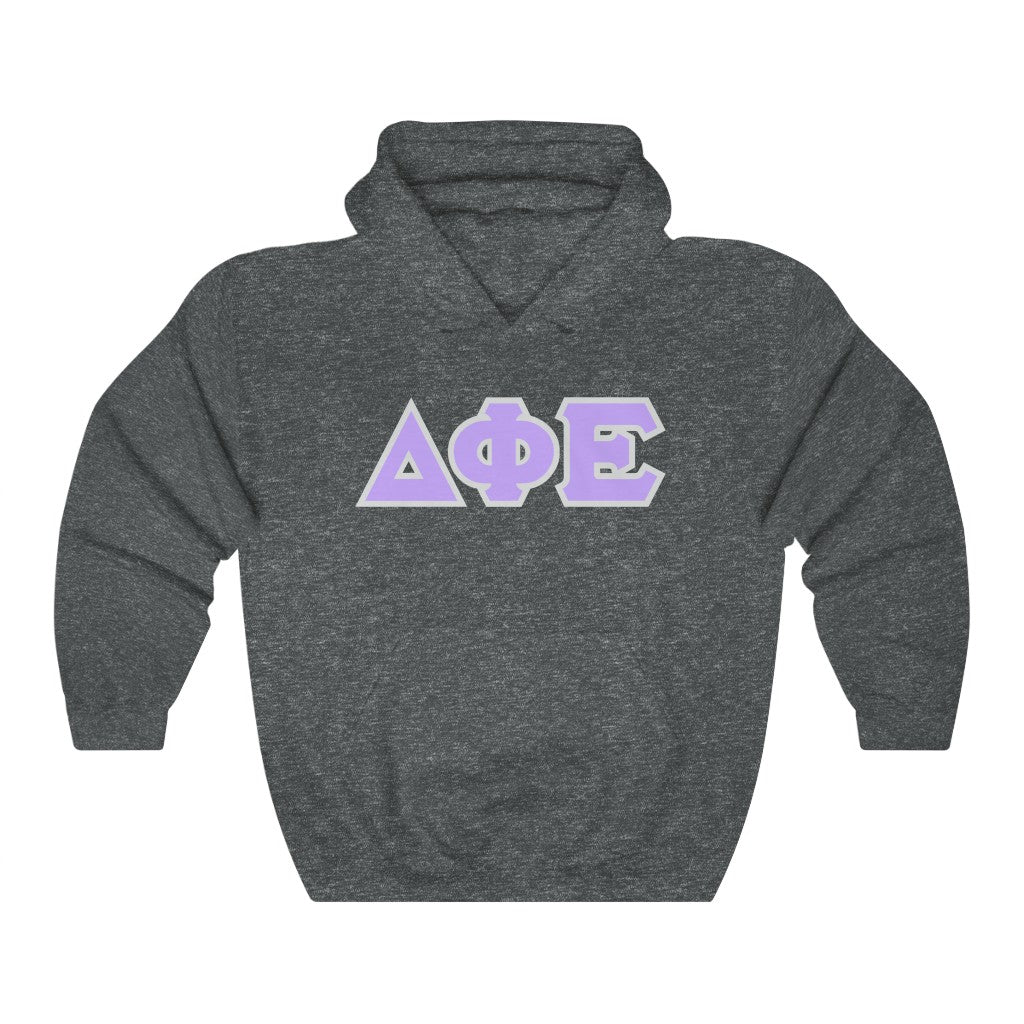 Delta Phi Epsilon Printed Letters | Violet with Grey Border Hoodie