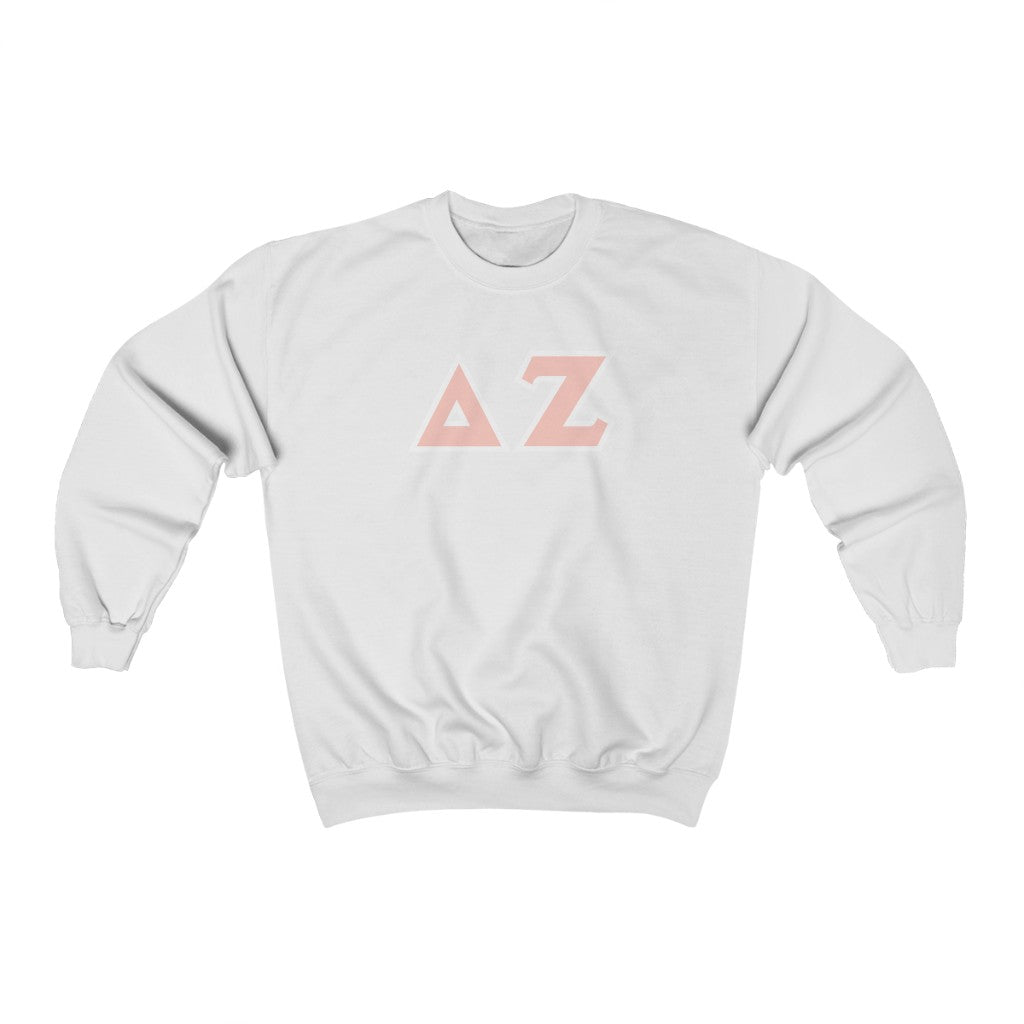 Delta Zeta Printed Letters | Peach & White Border Crewneck