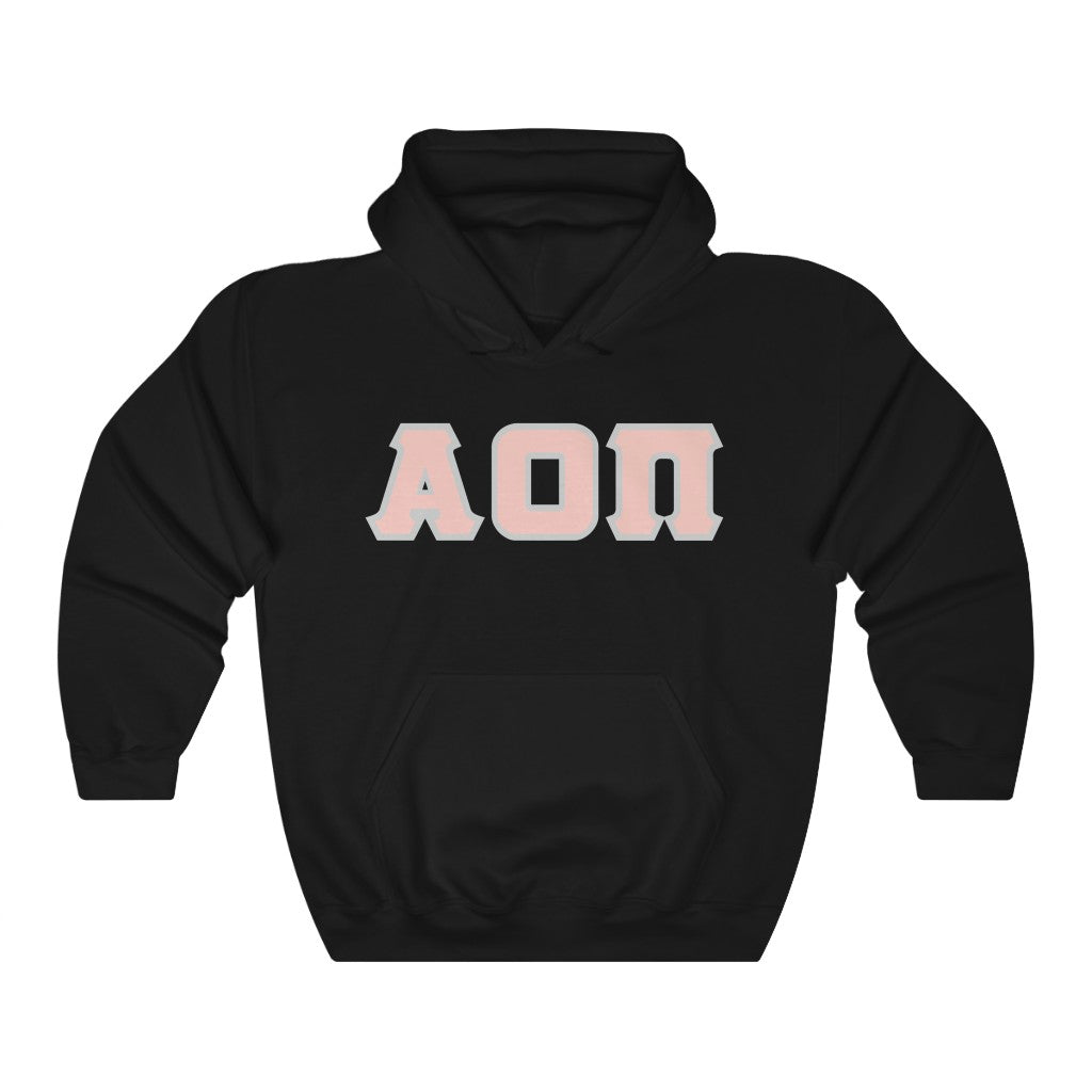 Alpha Omicron Pi Printed Letters | Peach with Grey Border Hoodie