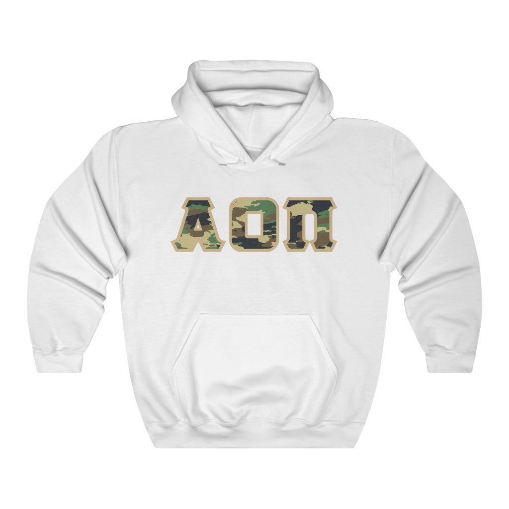 Alpha Omicron Pi Printed Letters | Camouflage Hoodie