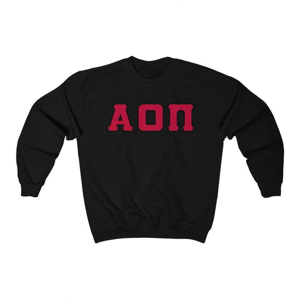 Alpha Omicron Pi Printed Letters | Cardinal with Black Border Crewneck