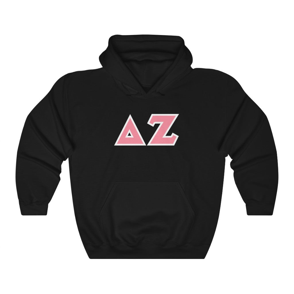 Delta Zeta Printed Letters | Pink & White Border Hoodie