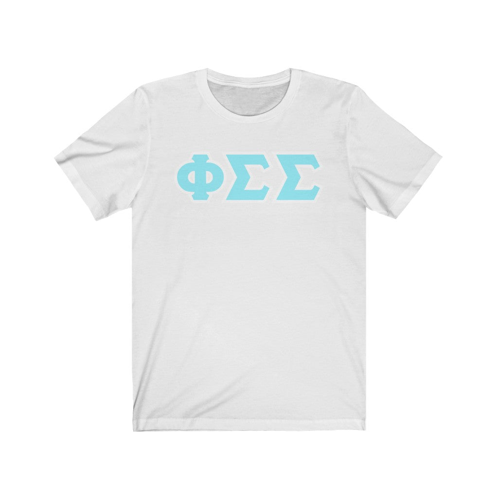 Phi Sigma Sigma Printed Letters | Cyan with White Border T-Shirt