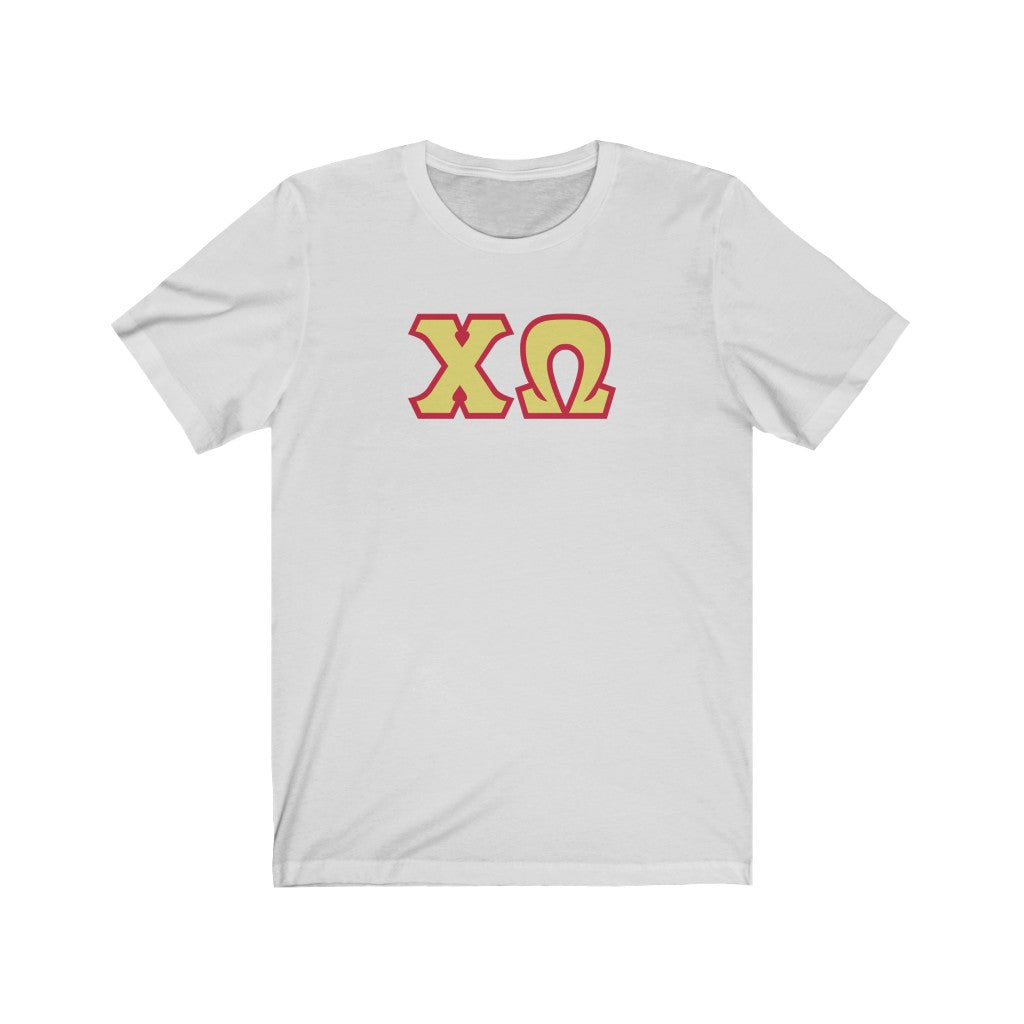 Chi Omega Print Letters | Straw & Cardinal Border T-Shirt