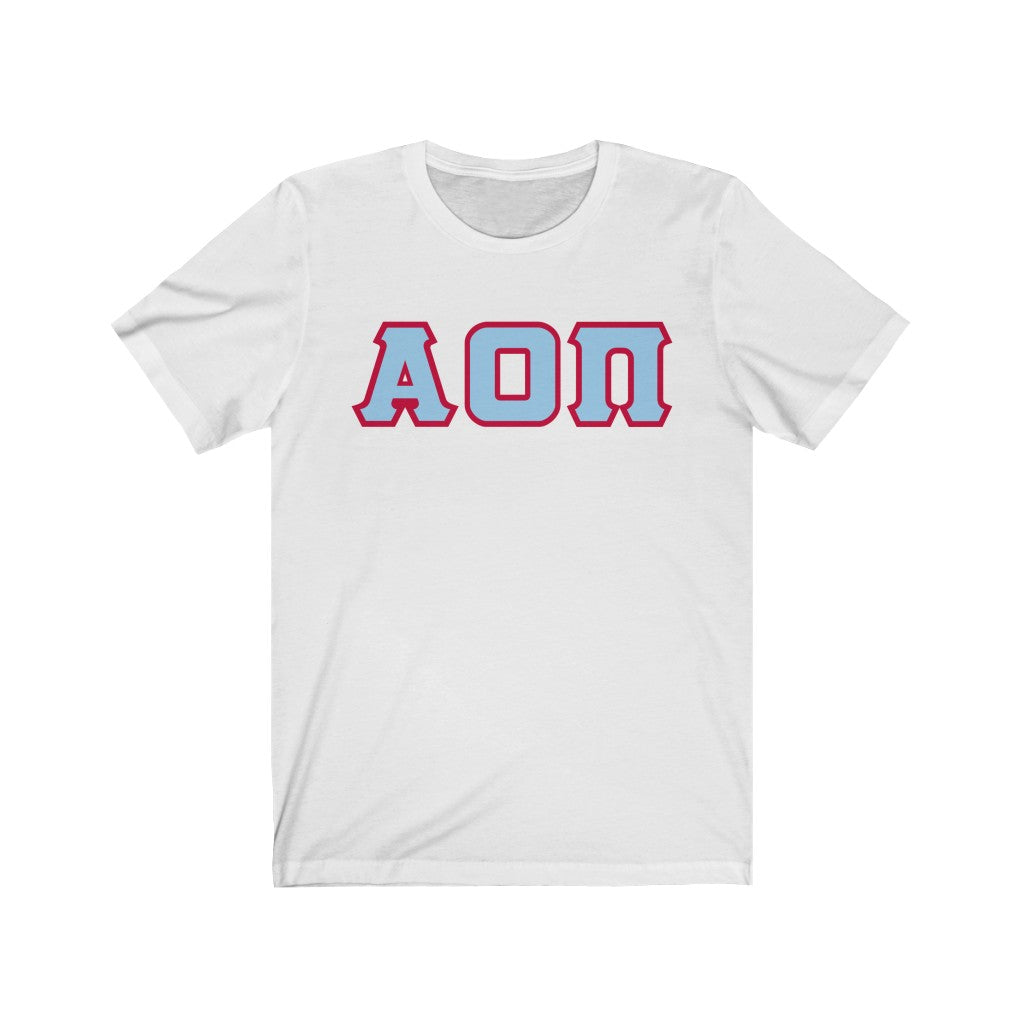Alpha Omicron Pi Printed Letters | Light Blue with Red Border T-Shirt