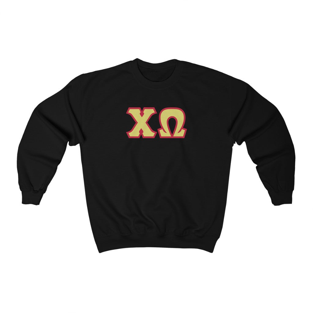 Chi Omega Print Letters | Straw & Cardinal Border Crewneck