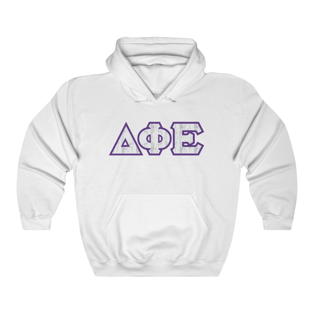 Delta Phi Epsilon Printed Letters | Marble with Purple Border Hoodie