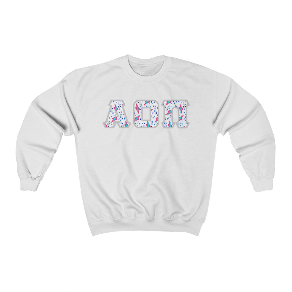 Alpha Omicron Pi Printed Letters | Bayside White Crewneck