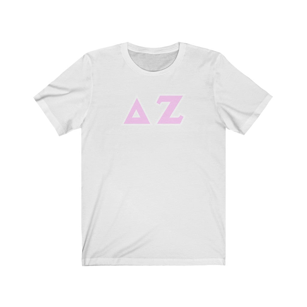 Delta Zeta Printed Letters | L Pink & White Border T-Shirt